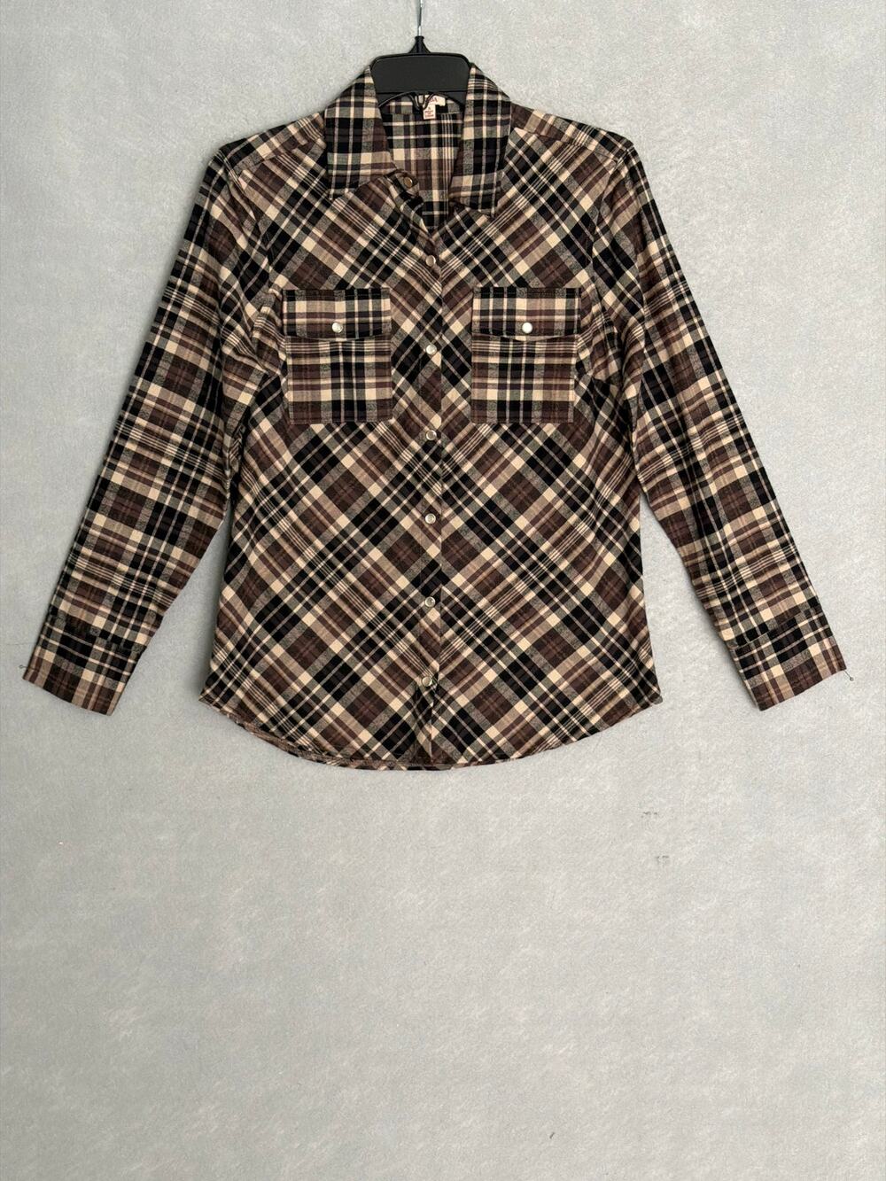 Reba Flannel Plaid Top Snap Front Long Sleeve Women's Small NEW